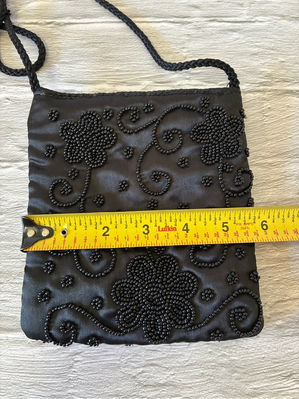Gloria Vanderbilt Black Satin Beaded Floral Evening Bag - Picture 8 of 10